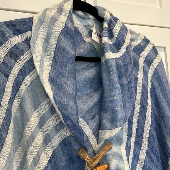 Blue and white striped wrap shawl/beach cover up fringes One Size - Picture 4 of 17